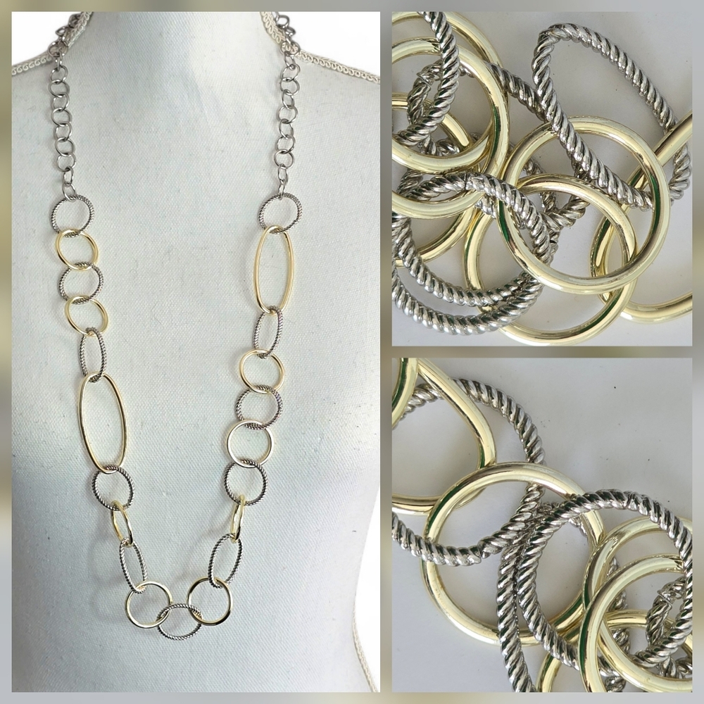 Lightweight Gold Tone Silver Tone Geometric Round Oval Chain Link Necklace 36"